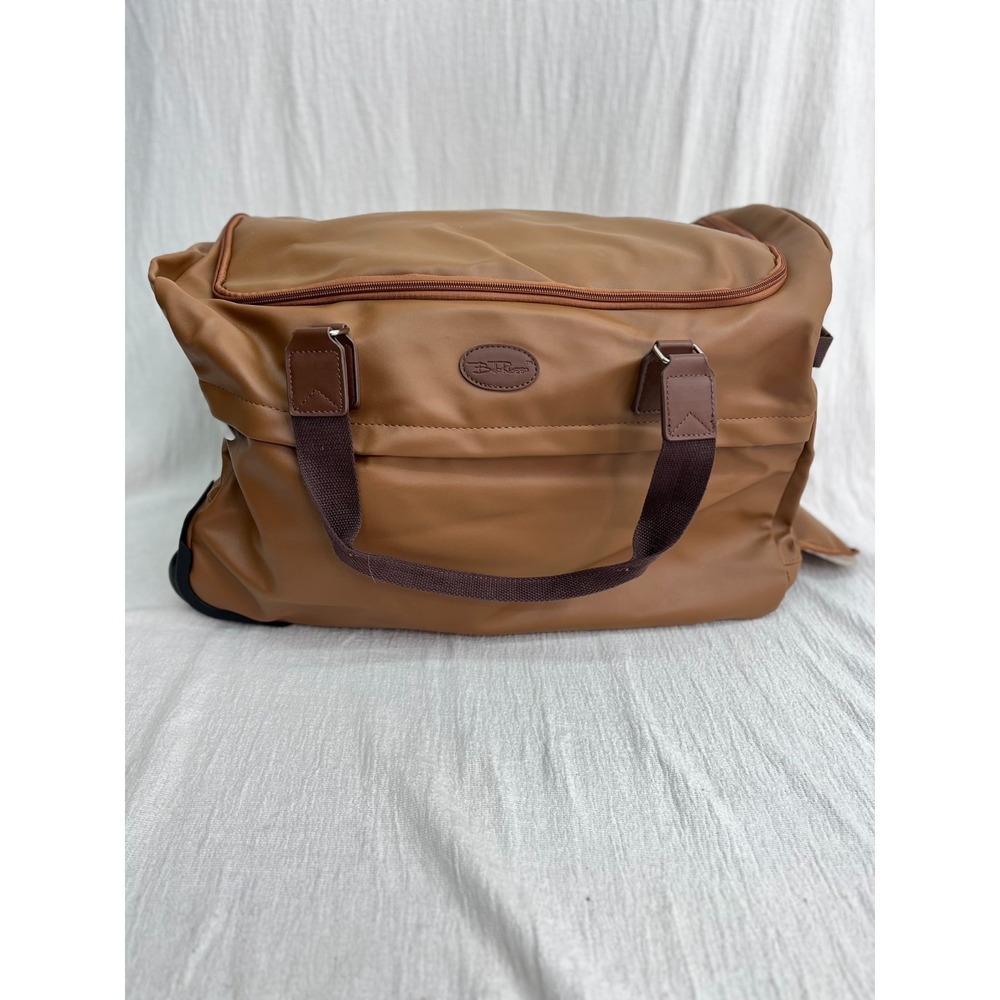 Bella Russo Brown Faux Leather Inner Pockets Travel Rolling Duffle Bag Carry On